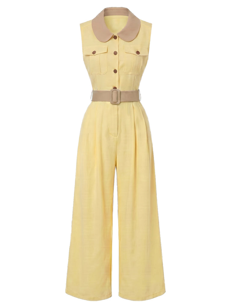 Hellgelber 60er Jumpsuit mit weitem Bein