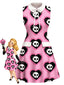 [Vorverkauf] Rosa 60er Gothic-Kleid mit Totenkopf-Herz-Print und Peter-Pan-Kragen