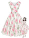 Rosa 50er Kleid mit V-Ausschnitt und Blumen