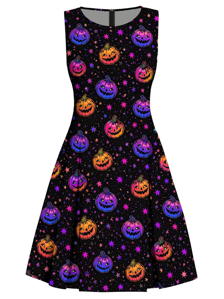 60er Halloween A-Linien-Kleid mit dunklem Kürbis
