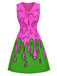 [Vorverkauf] 60er Ärmelloses Kleid mit Schluppe und Slime-Print