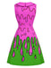 [Vorverkauf] 60er Ärmelloses Kleid mit Schluppe und Slime-Print