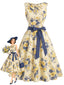 [Vorverkauf] Buntes 50er Blumenkleid mit Rundhalsausschnitt und Schleifengürtel
