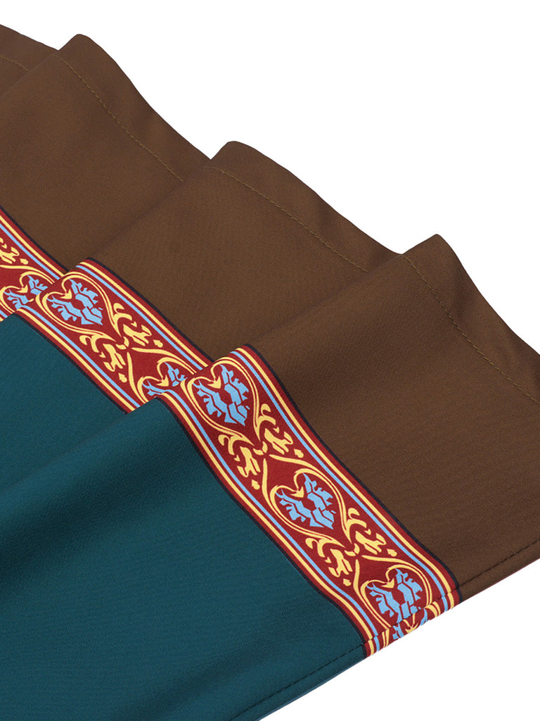 Blaugrünes 70er Kleid mit Besatz und Gürtel