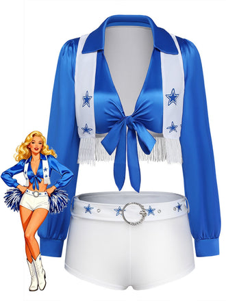 Blau-Weißes 80er Cheerleader 3PCS Set mit Sternen