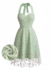50er A-Linien-Tüllkleid mit Neckholder und Blumenstickerei