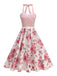 50er Ärmelloses Kleid mit Neckholder und Blumen