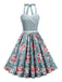 50er Ärmelloses Kleid mit Neckholder und Blumen