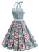 50er Ärmelloses Kleid mit Neckholder und Blumen