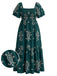 [Übergröße] Grünes 70er Boho-Maxikleid mit Stickerei