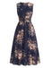 [Übergröße] Blaues 50er Kleid mit Blumen und Wickelausschnitt