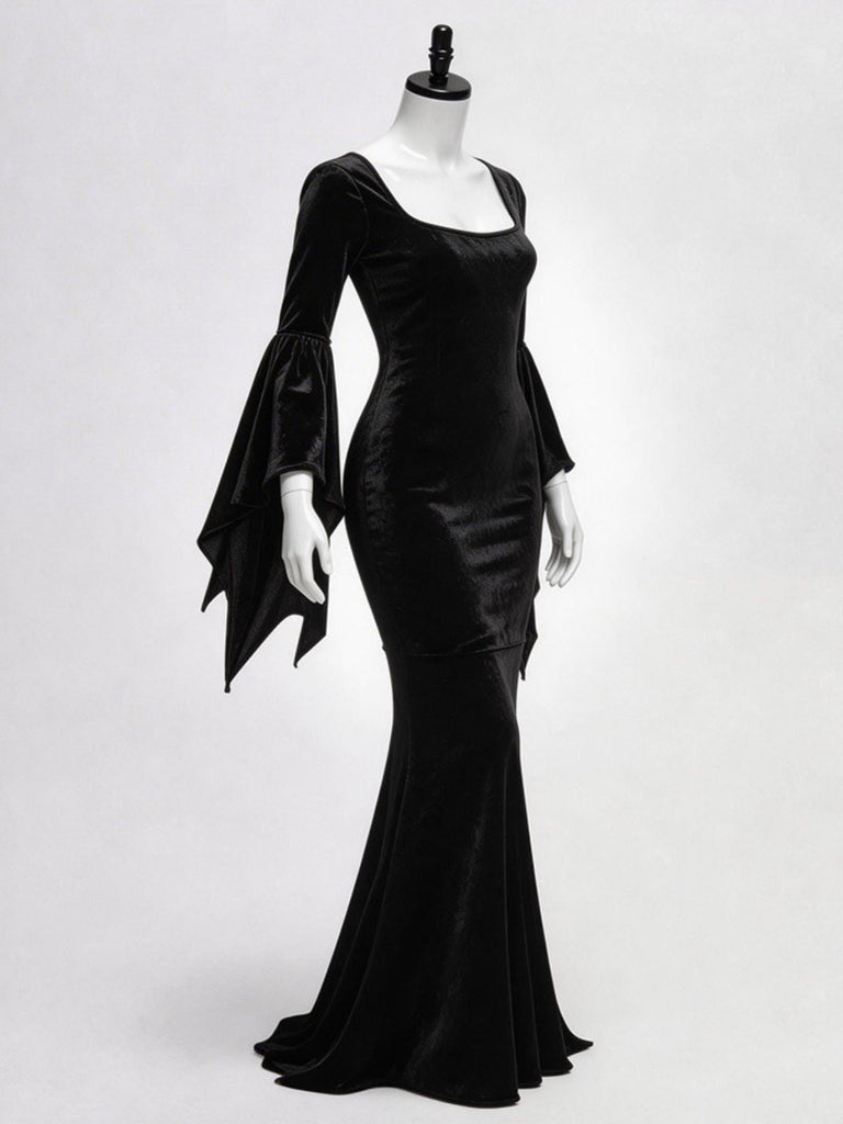 Schwarzes 30er Meerjungfrauenkleid mit Samt