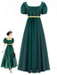30er Empire-Kleid mit Puffärmeln und Kontrastgürtel
