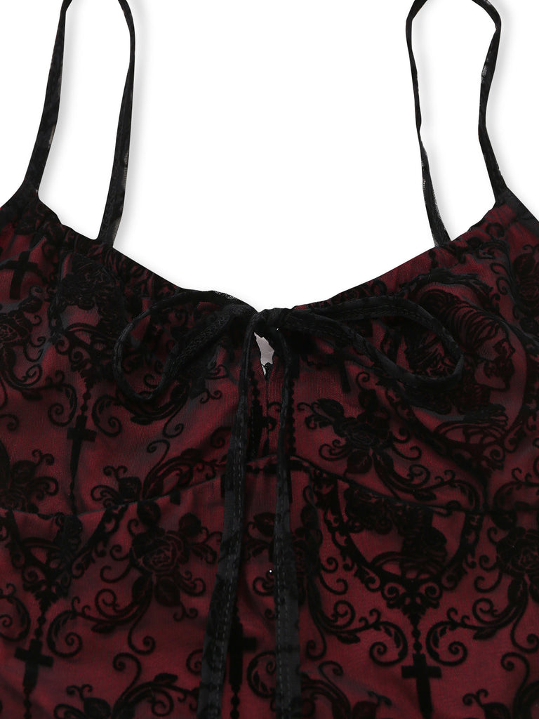 Rotes 60er Gothic Netzkleid mit Spaghettiträger