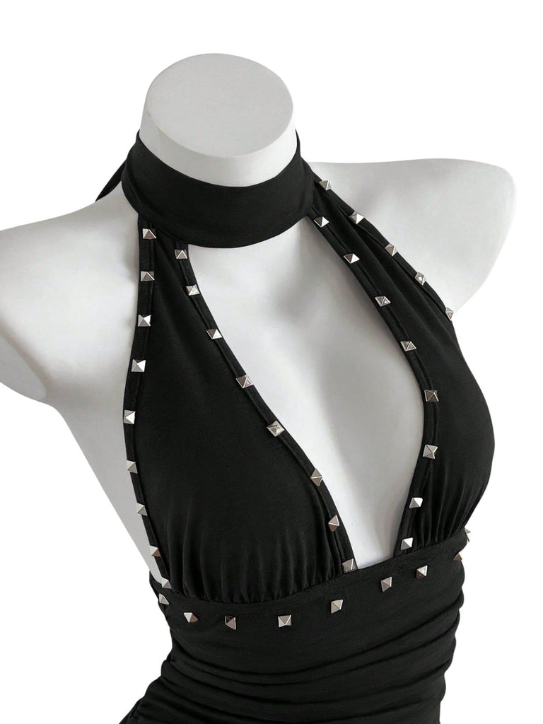 60er Gothic Minikleid mit Neckholder und Rüschen