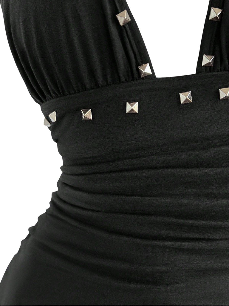 60er Gothic Minikleid mit Neckholder und Rüschen