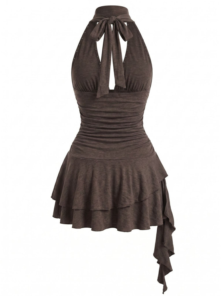 60er Gothic Minikleid mit Neckholder und Rüschen