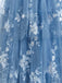 Blaues 30er Maxikleid mit Neckholder und Spitze