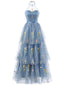 30er Neckholder-Maxikleid mit Blumenstickerei und Tülllagen