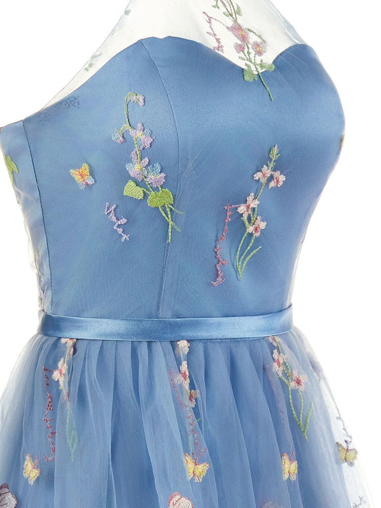 30er Netz-Maxikleid mit Neckholder und Blumen