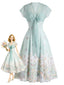 [Vorverkauf] Hellblaues 40er Kleid mit Chiffon-Cape und Blumenprint