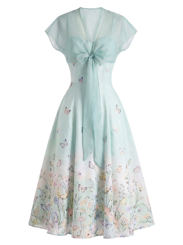 Hellblaues 40er Kleid mit Chiffon-Cape