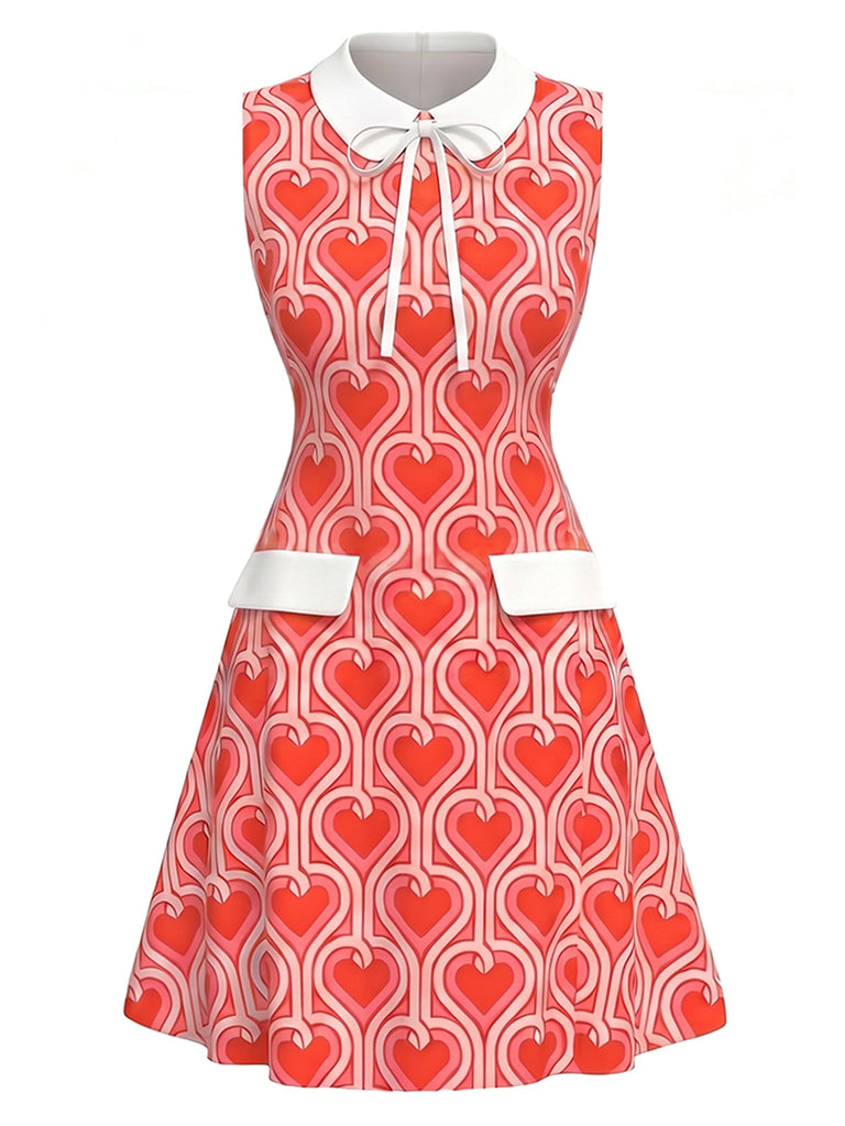 [Vorverkauf] Orangerotes 60er Kleid mit Herzen und Peter-Pan-Kragen