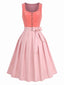 Rosa 50er Oktoberfest-Dirndl-Set mit Samt-Detail und Schürze