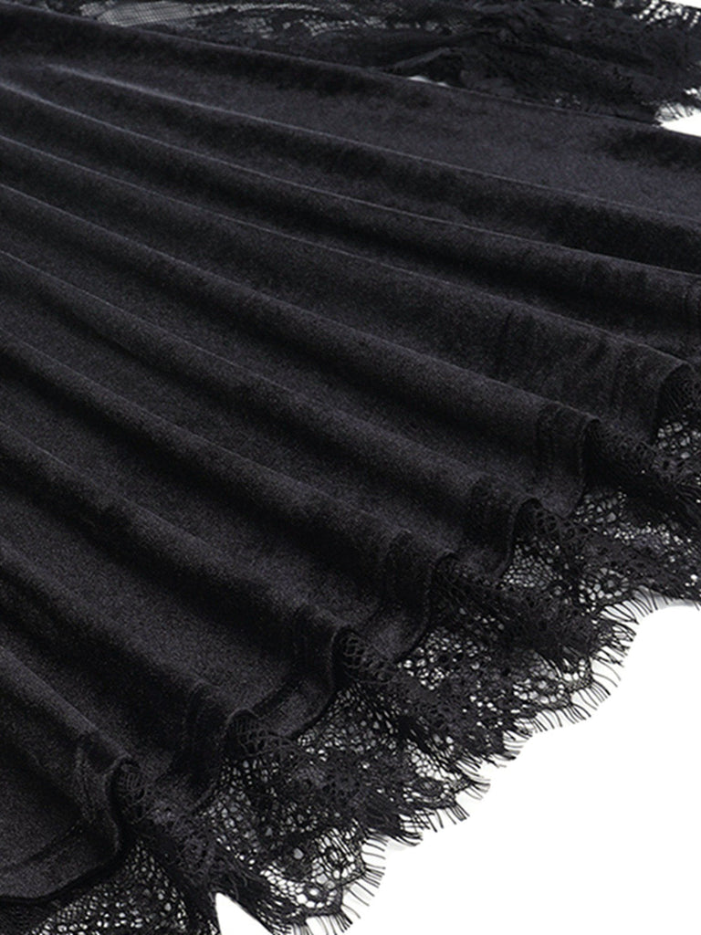 Schwarzes 50er Gothic Minikleid mit Samt und Spitze