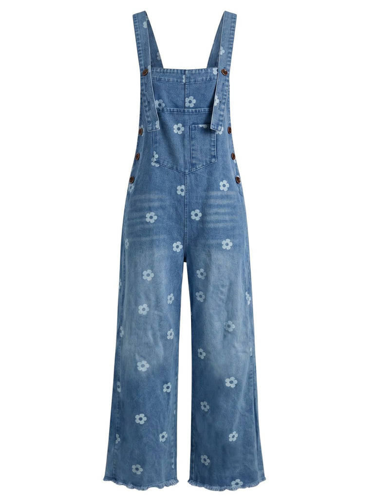 40er Jeans-Jumpsuit mit Blumen und Patchwork