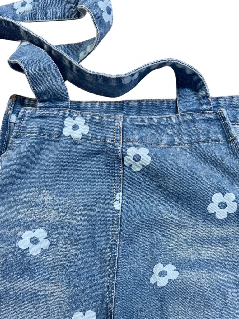 40er Jeans-Jumpsuit mit Blumen und Patchwork