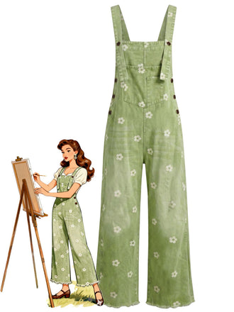 40er Jeans-Jumpsuit mit Blumen und Patchwork
