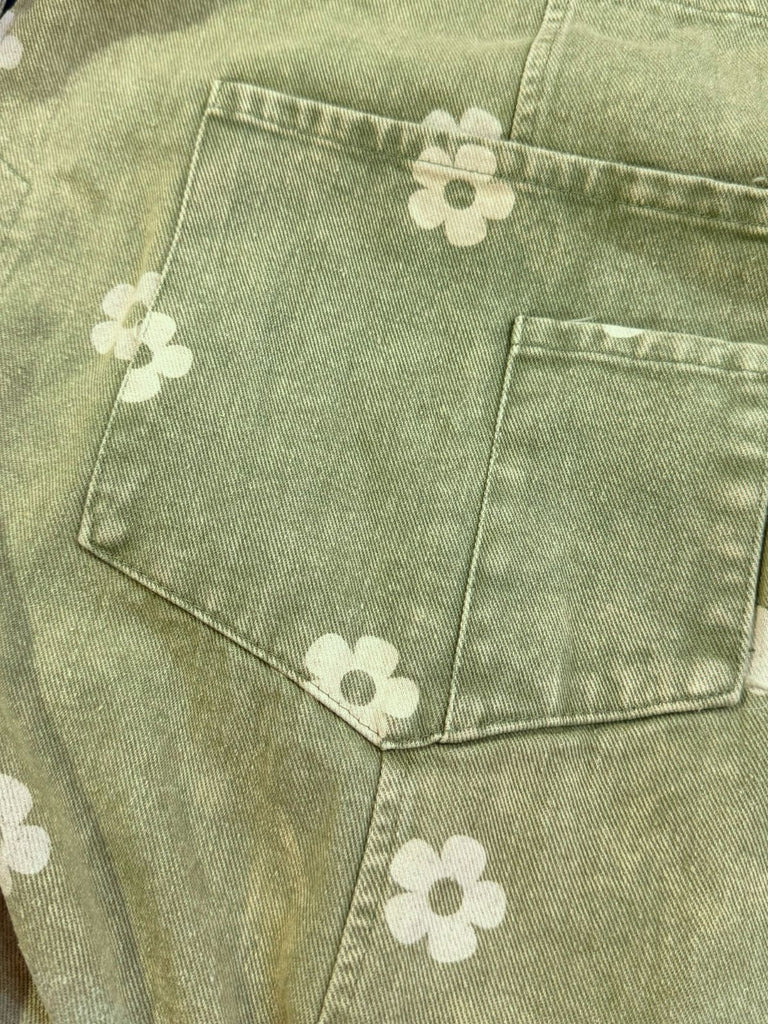 40er Jeans-Jumpsuit mit Blumen und Patchwork