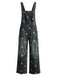 40er Jeans-Latzoverall mit Blumenprint und weitem Bein
