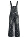 40er Jeans-Latzoverall mit Blumenprint und weitem Bein