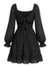 50er Chiffon-Smockkleid mit Eckiger Ausschnitt und Langarm