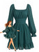 50er Chiffon-Smockkleid mit Eckiger Ausschnitt und Langarm