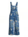 Blau 50er Jeans- mit Blumen-Print und Taschen