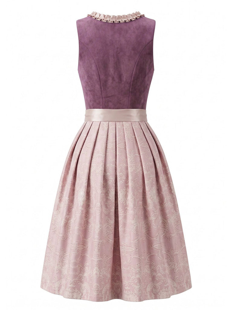 Rosa 50er Oktoberfest-Dirndl-Set mit Blumenkleid und Paillettenschürze