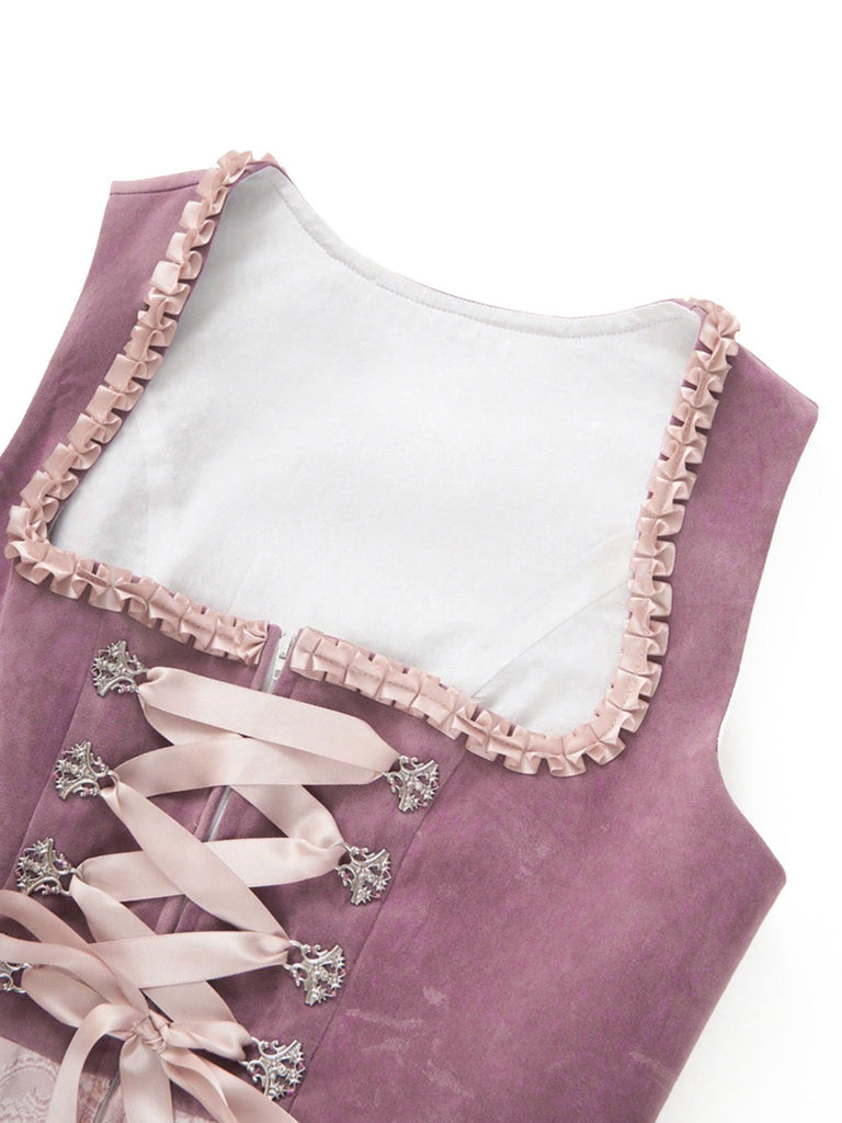 Rosa 50er Oktoberfest-Dirndl-Set mit Blumenkleid und Paillettenschürze