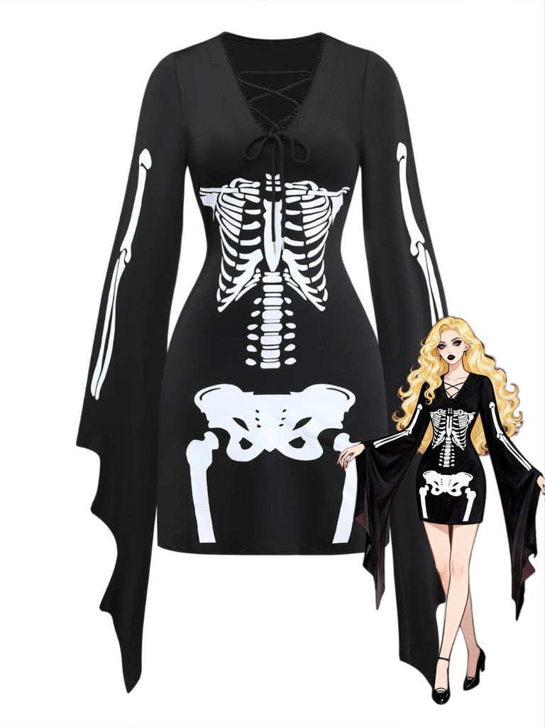 Schwarzes 70er Gothic Kleid mit Schnürung