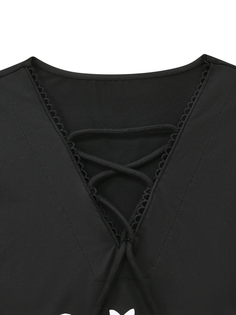 Schwarzes 70er Gothic Kleid mit Schnürung