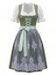 Grünes 50er Oktoberfest-Dirndl-Set mit Jacquardkleid, Schürze und Pufftop