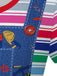 Blaues 40er Jeanskleid mit Regenbogenstreifen