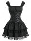 Schwarzes 70er Korsettkleid mit Nadelstreifen und Schnürung