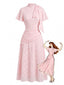 Rosa 30er Jacquardkleid mit Stehkragen und Schluppe
