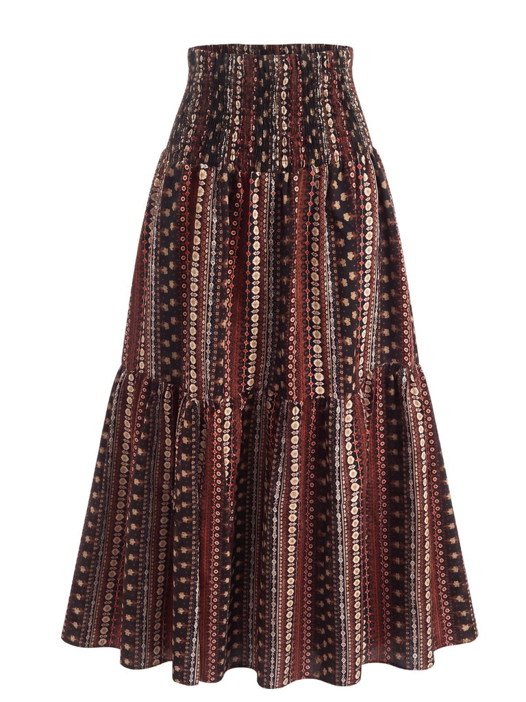 70er Boho Maxirock mit Paisley und hoher Taille