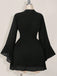 Schwarzes 30er Chiffon-Minikleid mit V-Ausschnitt und Smok