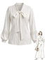 [Vorverkauf] Weiße 70er Bluse mit Schluppe und Laternenärmeln