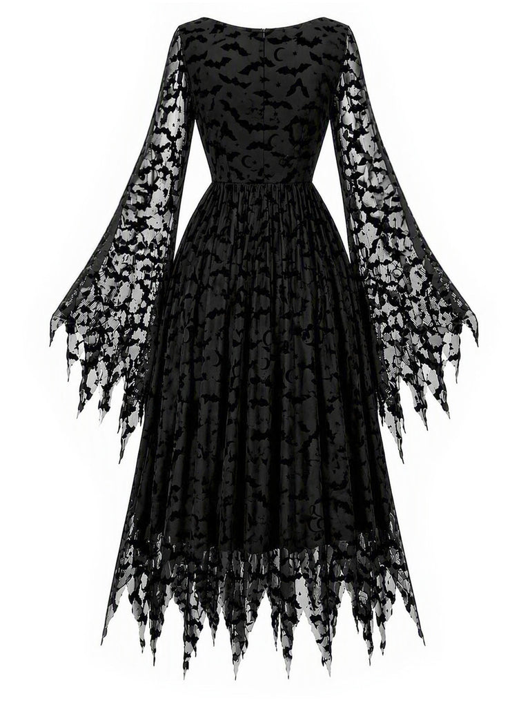 Schwarzes 70er Gothic Netz-Kleid